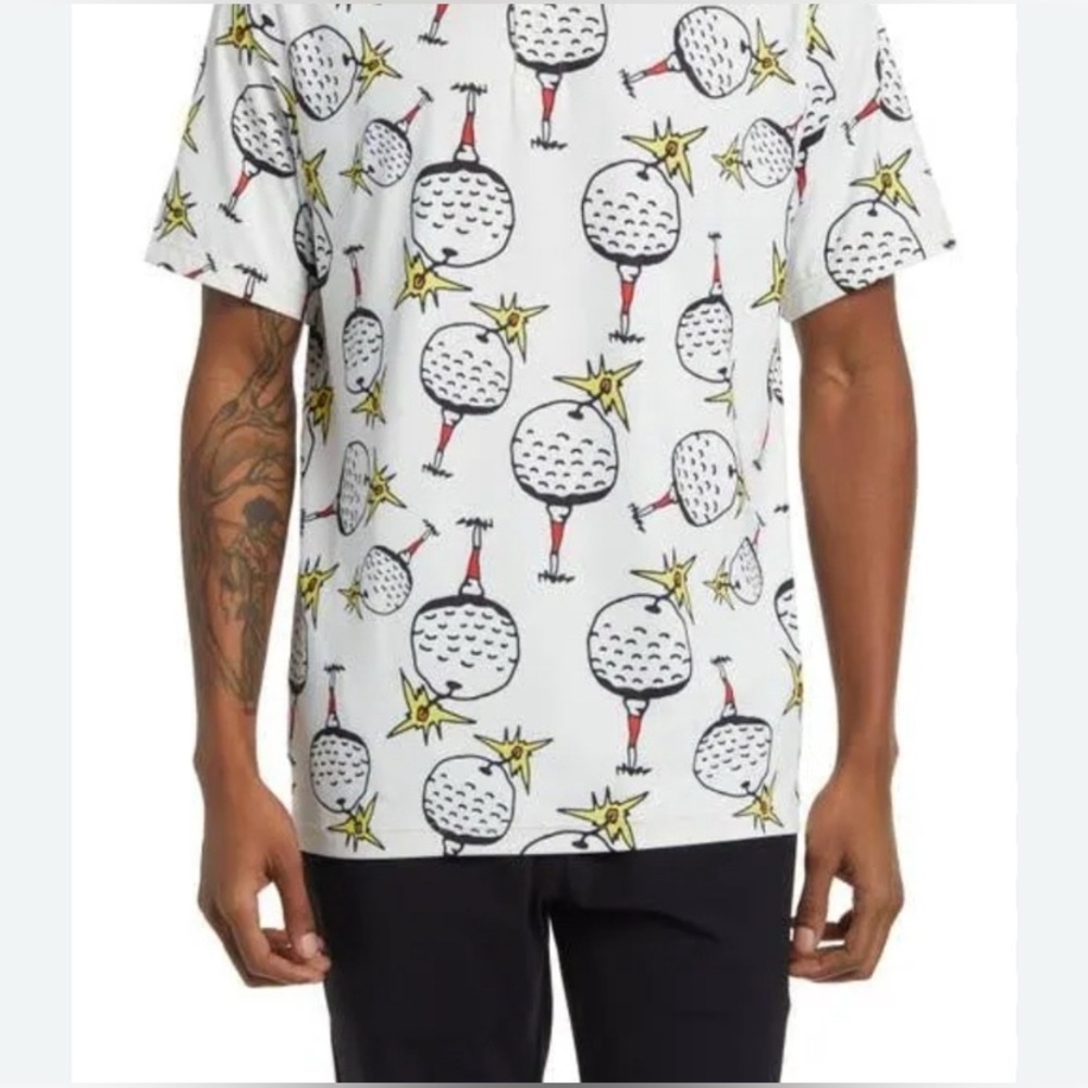 Sosik Polo Shirt Mens Performance White Golf Balls All Over Print XL